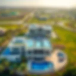 Aerial view of Damac Hills showcasing luxury villas and green landscapes