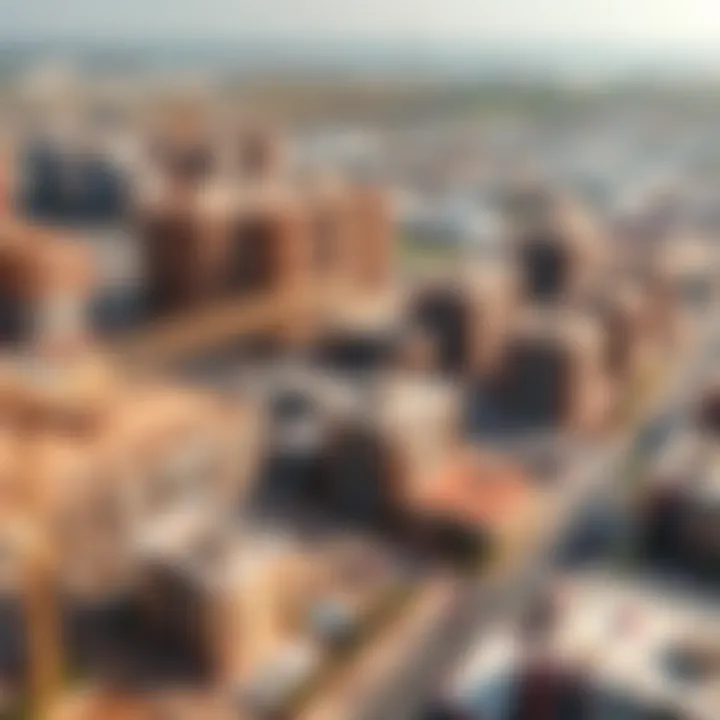 Aerial view of ongoing construction projects in the Majan neighborhood