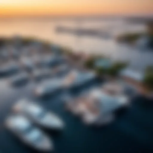 Aerial View of Luxury Yachts at Marina Shore Aerial view of Marina Shore showcasing luxury yachts and waterfront properties