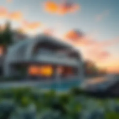 Luxurious beachfront property at Marina Shore with stunning sunset