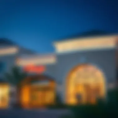 Exterior view of The Outlet Village with architectural details