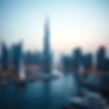 Dubai Marina Skyline with The Torch Panoramic view of the Dubai Marina skyline featuring The Torch