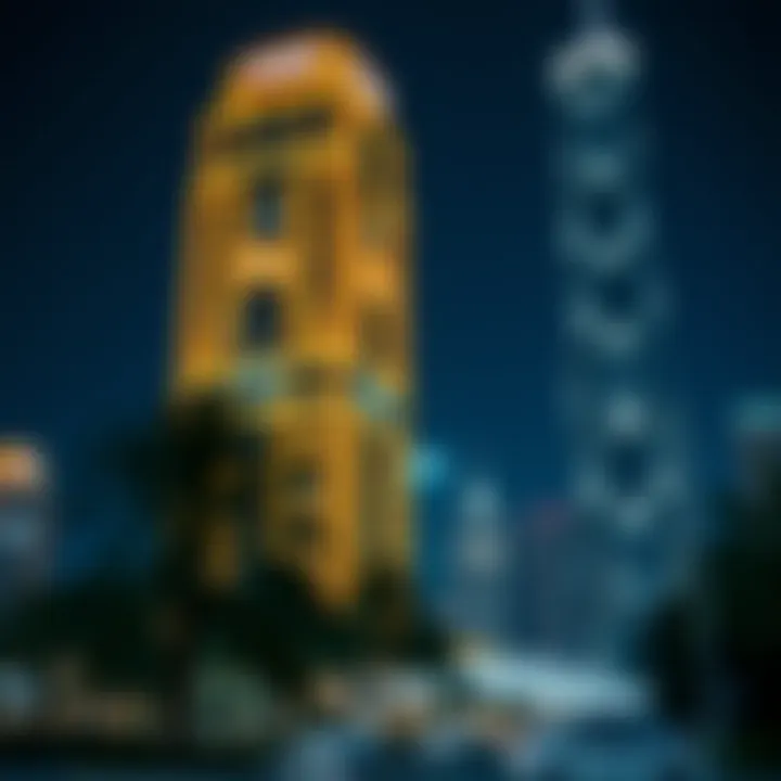 Night view showcasing the illumination of the Tiger Building