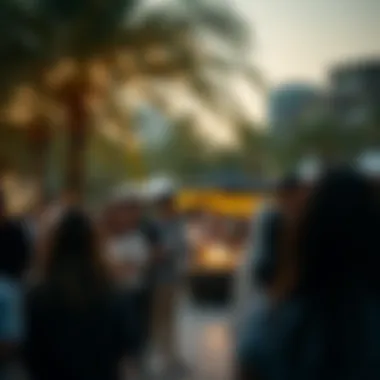 Community gathering in حديقة حزام الاخضر emphasizing social interactions.