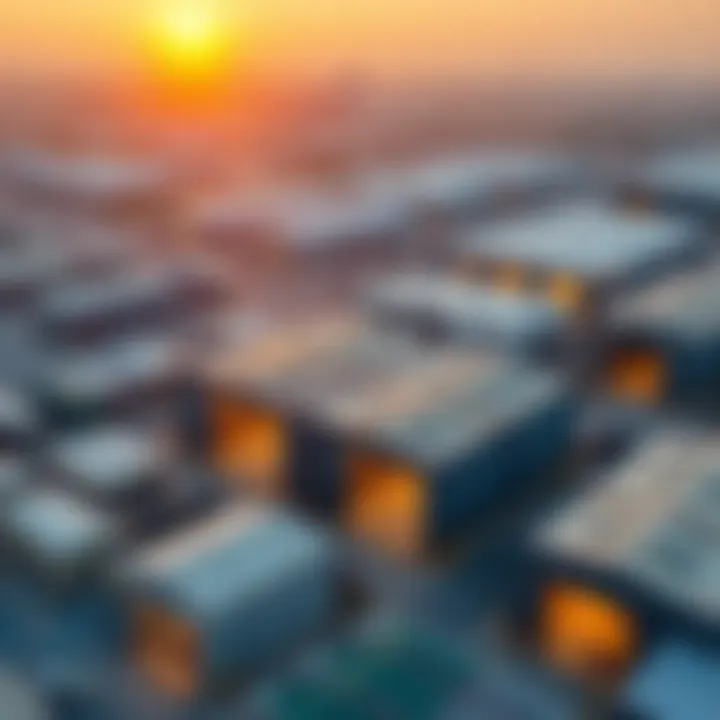 Aerial view of Dubai highlighting warehouse locations