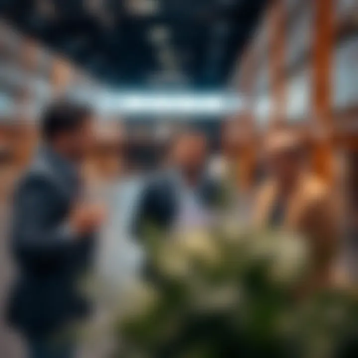 Business professionals discussing warehouse space options