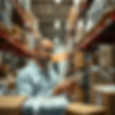 Investing in Warehouse Sales An investor examining high-value items in a warehouse setting.