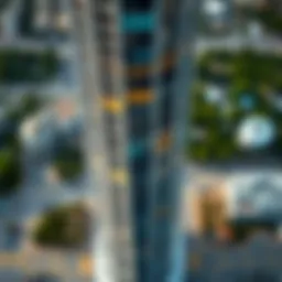 Aerial view of the Westbury Business Tower highlighting its unique architectural design.