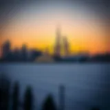 Dubai Skyline During Winter Sunset A stunning skyline of Dubai against a cool winter sunset