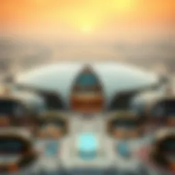 Aerial view of Dubai's expo centre showcasing its architectural grandeur.