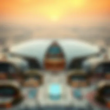 Aerial view of Dubai's expo centre showcasing its architectural grandeur.