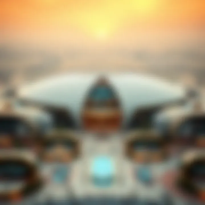 Aerial view of Dubai's expo centre showcasing its architectural grandeur.