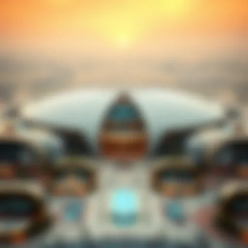 Architectural Grandeur of Dubai's Expo Centre Aerial view of Dubai's expo centre showcasing its architectural grandeur.