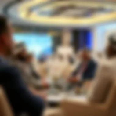 Global leaders discussing investment opportunities at a conference in the expo centre.