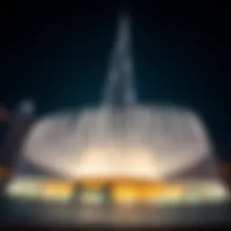Breathtaking view of Burj Khalifa fountain show at night