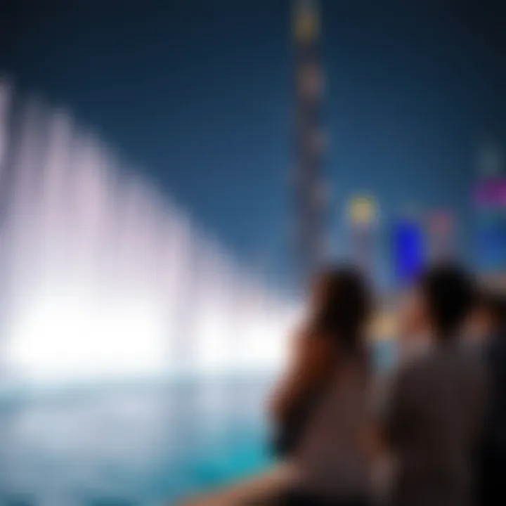Spectators Admiring the Fountain Against the Skyline Spectators enjoying the fountain performance against the Dubai skyline
