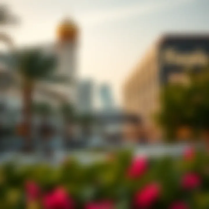 Nearby attractions including parks and shopping centers around Jumeirah Garden City