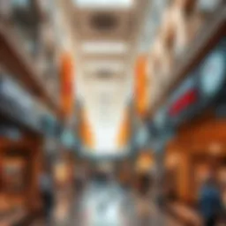 A panoramic view of a bustling mall in Karama, showcasing vibrant shops and shoppers