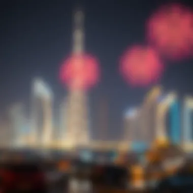 Dubai Marina Skyline Illuminated by Fireworks Fireworks lighting up Dubai Marina skyline