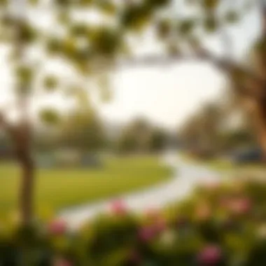 A serene view of Lilac Park showcasing lush greenery and walking paths