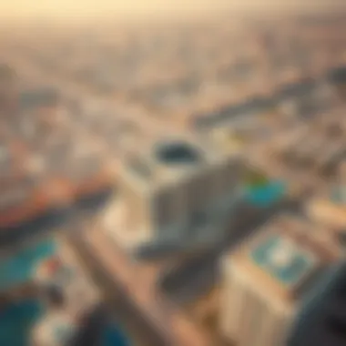 Aerial perspective of the Mazaya BB2 and its surroundings in Dubai