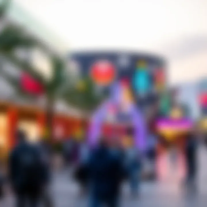 An entertainment zone with various activities and attractions for visitors