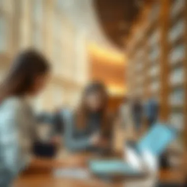 Visitors engaging with digital resources in the library