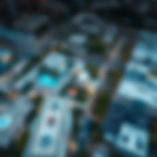 Aerial view of Montrose showcasing its modern architecture and green spaces