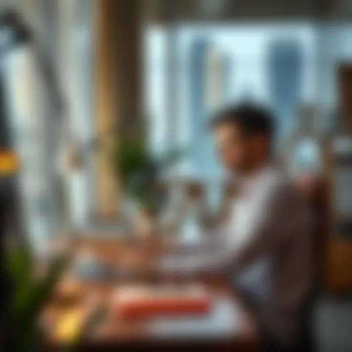Freelancer at a workspace with a laptop and notes