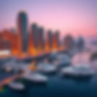 Scenic Dubai Marina An overview of the Dubai Marina with yachts and skyscrapers