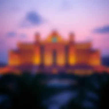 The iconic Atlantis, The Palm resort at sunset, highlighting its architectural grandeur