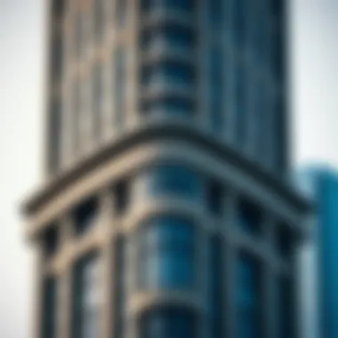 Close-up of the unique architectural details of Rawan Tower