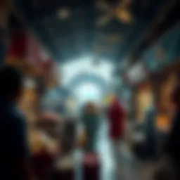 Vibrant market atmosphere showcasing diverse stalls and products