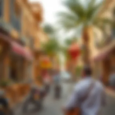 Vibrant Street Life in Sharjah Al Nahda A vibrant street scene in Sharjah Al Nahda featuring local shops and cafes
