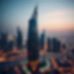 Stunning view of Starz by Danube Tower against the Dubai skyline