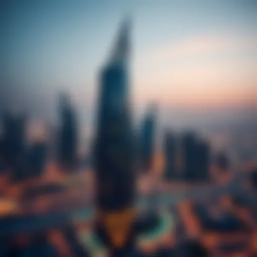 Stunning view of Starz by Danube Tower against the Dubai skyline