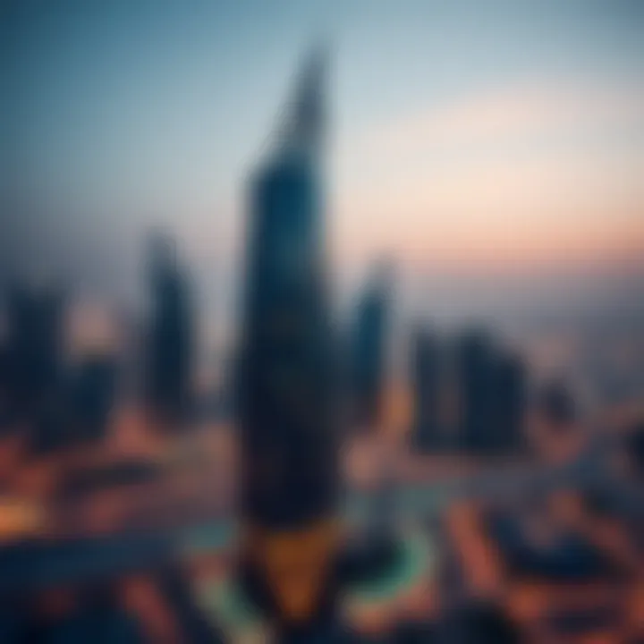 Stunning view of Starz by Danube Tower against the Dubai skyline