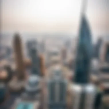 Aerial view of a bustling district with city towers