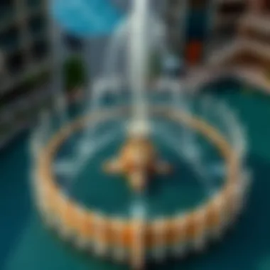 Aerial view of The Pointe Water Fountain showcasing its intricate design and vibrant water displays