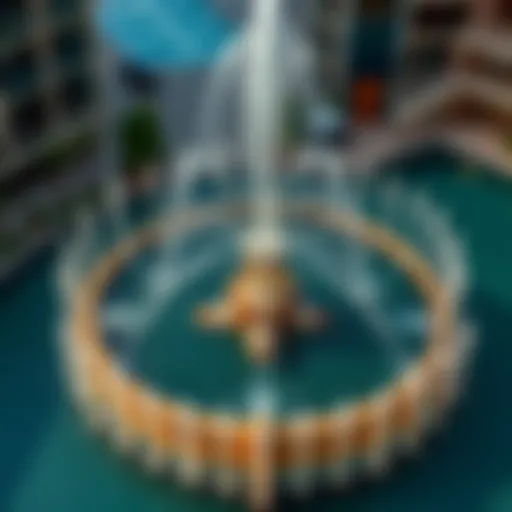 Aerial View of The Pointe Water Fountain Aerial view of The Pointe Water Fountain showcasing its intricate design and vibrant water displays