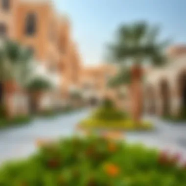 Vibrant community spaces in Al Tawar 3 with green landscapes