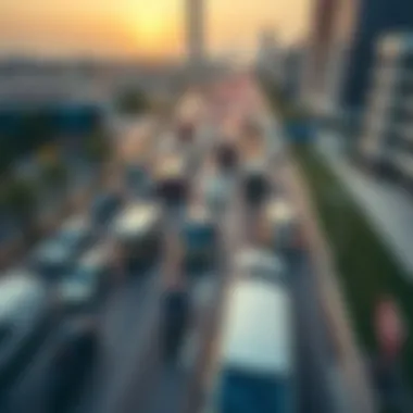 Traffic Flow in Dubai Aerial view of Dubai showing traffic flow on Free Parking Day