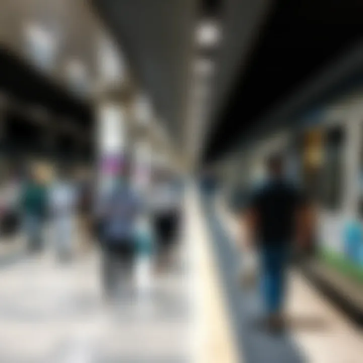 Metro station bustling with commuters in Dubai