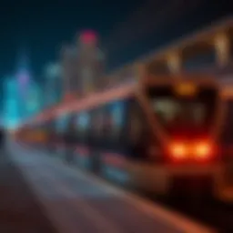 A stunning view of the Dubai Metro illuminated at night showcasing its modern design