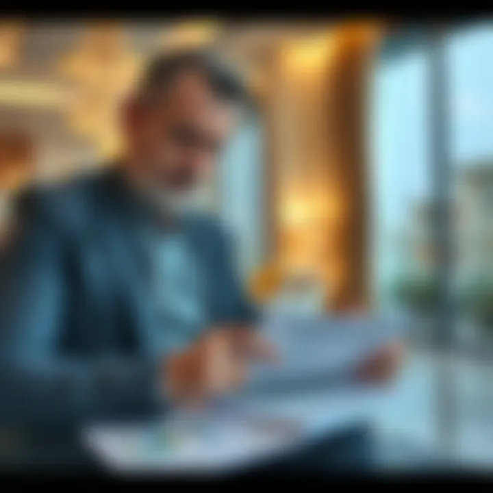 A buyer examining a property listing with financial documents