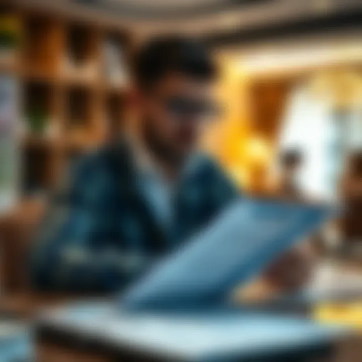 A traveler reviewing visa documents at a desk