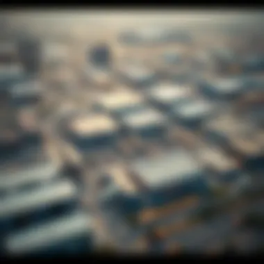 An aerial view of Dubai's bustling logistics hubs and warehouses