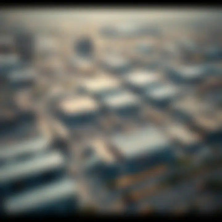 An aerial view of Dubai's bustling logistics hubs and warehouses