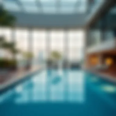 Amenities of the Zarooni Building including pool and gym facilities